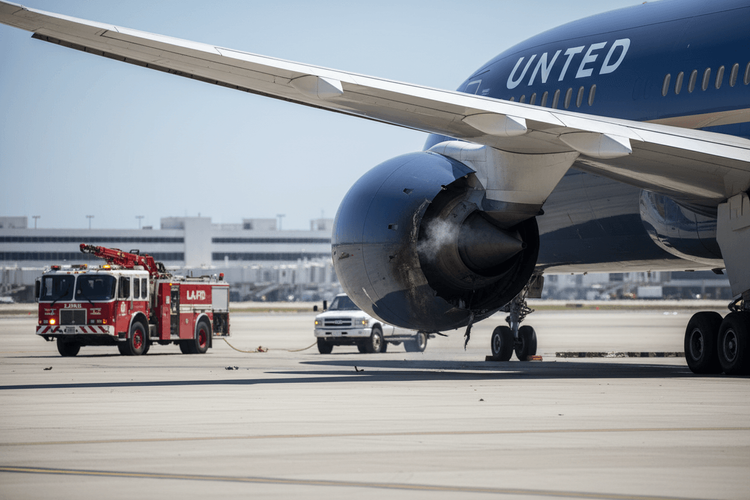 United Airlines Boeing 787 notlandet nach Triebwerksbrand in Los Angeles