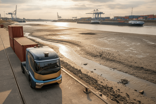 Niedrigwasser am Rhein: Autonome Lkw als Lösung für Logistikkrise